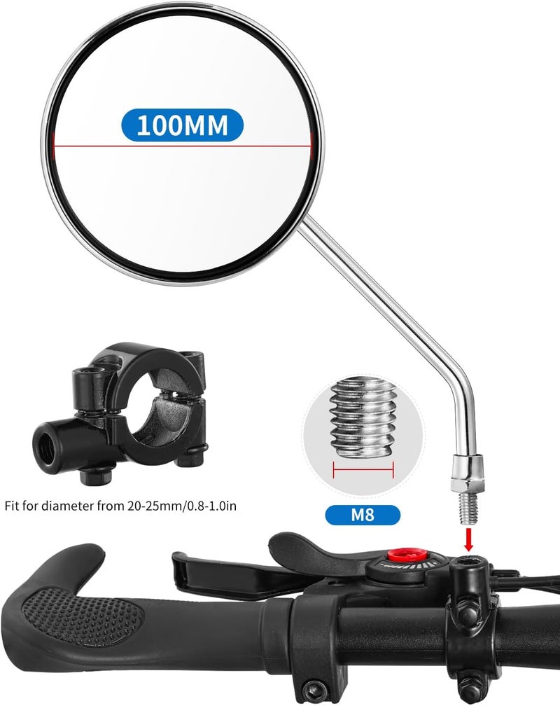 JULAI Bike Handlebar Rearview Mirror, Universal Adjustable Rotatable Vintage Safe Clear Mirror for Mountain Road Bike Bicycle ebike Motorcycle Scooter with 8mm Bolt (1 Pair Convex) - Image 2